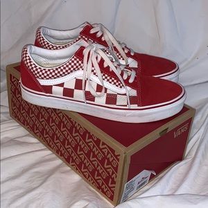 Red and White Vans Suede Mix Checker
